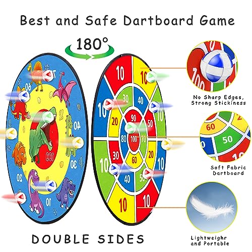 TOMYOU 26" Dart Board for Kids with 16 Sticky Balls, Double Sided Dinosaur Dart Board, Indoor Outdoor Party Games Toys, Birthday Toys Gift for Age 5 6 7 8 9 10 11 12 Year Old Boys Girls - 66cm