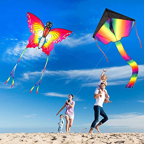 Nazano 3 Pack Kites - kites for children and adults, Large Rainbow Kids Kite Butterfly Kites Red Mollusc Octopus for Outdoor Game Activities, Beach Games Great Gift to Boys Girls Age 3 4 5 6 and Up