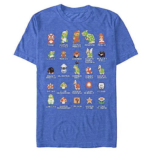 Nintendo mensNNTD0075-10001006Pixel Cast T-Shirt Crew Neck Short Sleeves T-Shirt - Blue - Large