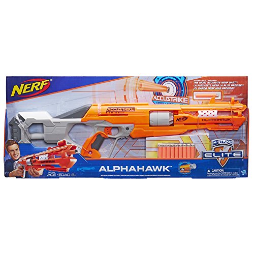 NERF AlphaHawk Accustrike Elite Blaster, Revolving 5-Dart Drum, 10 Official AccuStrike Elite Darts Designed For Greater Accuracy, For Kids Ages 8 And Up, Multicolor