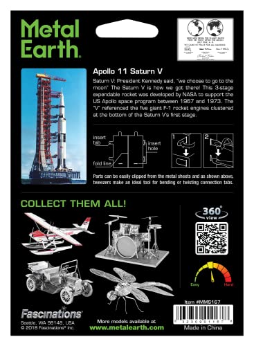 Metal Earth Fascinations Apollo Saturn V with Gantry 3D Metal Model Kit Bundle with Tweezers