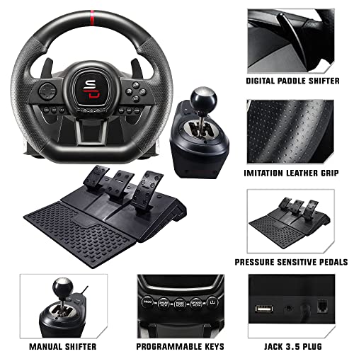 Superdrive - GS650-X racing wheel with manual shifter, 3 pedals, and paddle shifters for Xbox Serie X/S, PS4, Xbox One (programmable)