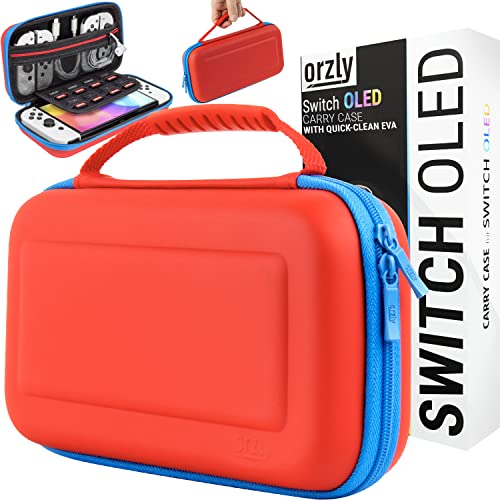 Orzly Case for Nintendo switch Oled Neon Red/Neon Blue console and original switch console, portable travel protective case with space for games and accessories - Tanami Gift box edition