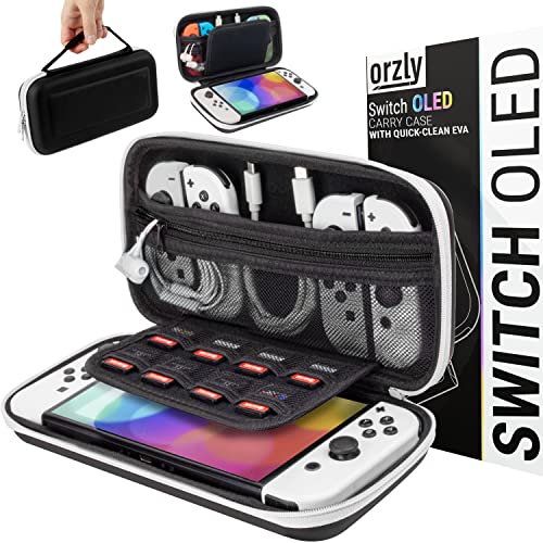 Orzly Travel Case for Nintendo Switch Oled model and standard Switch console with accessories and Games storage compartment - Easy Clean Case Gift Boxed Edition