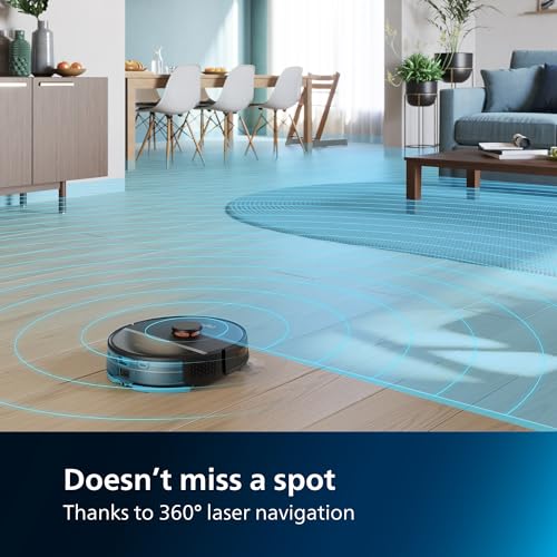 Philips HomeRun 7000 Series Robot vacuum cleaner with mop, ultra-strong suction power 5000 Pa, laser navigation, 180 min run time, self emptying robotic cleaner for carpet and pet hair, App, XU7100/01