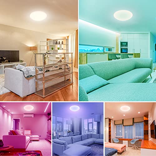 SYLSTAR Smart LED Ceiling Light 20W 1500lm, RGB+CW Color Ambiance, APP or Voice Control, Compatible with Alexa and Google Home, No Hub Required(2.4Gz WiFi + Bluetooth)