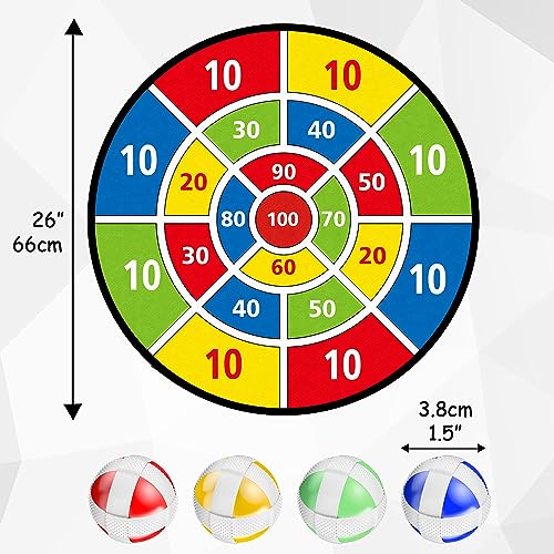 TOMYOU 26" Dart Board for Kids with 16 Sticky Balls, Double Sided Dinosaur Dart Board, Indoor Outdoor Party Games Toys, Birthday Toys Gift for Age 5 6 7 8 9 10 11 12 Year Old Boys Girls - 66cm