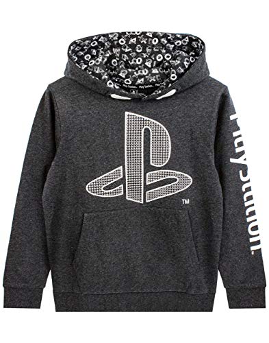 Playstation Hoodie For Boys | Kids Gamer Hooded Long Sleeve Charcoal Sweatshirt | Clothing Merchandise 7-8 Years