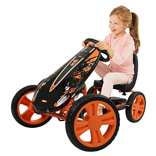 Hauck Speedster Pedal Go Kart, Orange - for Children 4-8 Years, Up to 50 kg, Handbrake, 3 Seat Adjustments