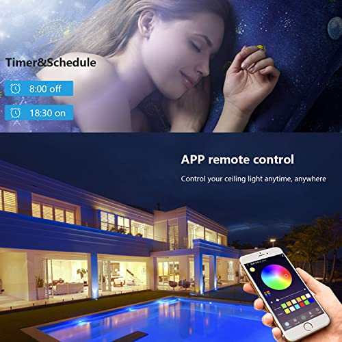 Smart LED Ceiling Light 24W 1920lm RGB 2700K - 6500K Dimmable, WiFi Ceiling Light App/Voice Control Compatible with HomeKit/Alexa/Google Home for Living Room/Bedroom IP54 Waterproof No Hub Required