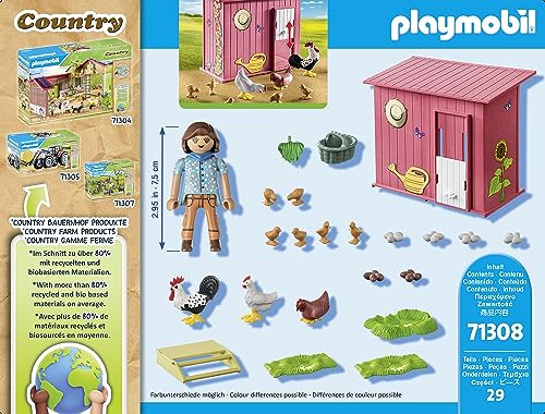 Playmobil 71308 Country Hen House, a ful chicken family for your Farm - chicken coop with a rooster, hens, and chicks, Fun Imaginative Role-Play, PlaySets Suitable for Children Ages 4+