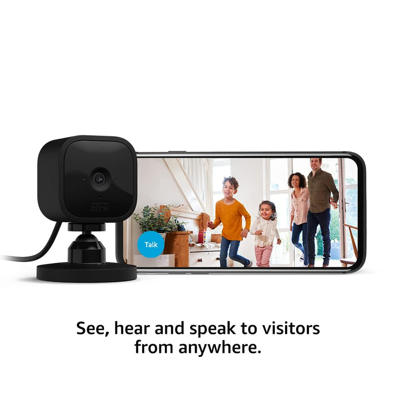 Blink Mini | Indoor plug-in pet security camera, 1080p HD day and night video, motion detection, two-way audio, easy setup, Alexa enabled, Blink Subscription Plan Free Trial — 2 cameras (Black)