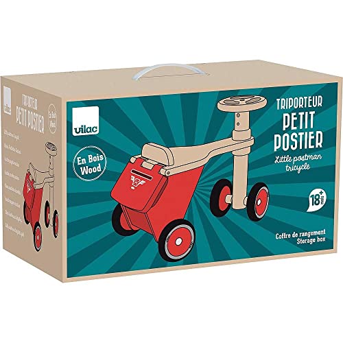 Vilac Wooden Ride On Tricycle, Postman Style, Inspire Imaginative Play, Red, 48 x 36 x 33 cm, 18 Months+