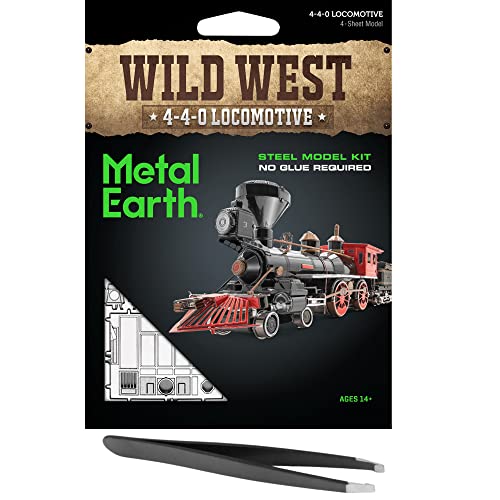 Metal Earth Fascinations Wild West 4-4-0 Locomotive 3D Metal Model Kit Bundle with Tweezers