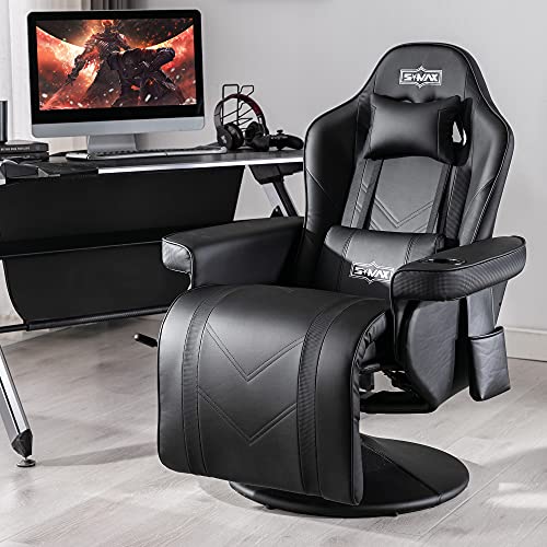 S*MAX Gaming Chair Recliner Ergonomic High Back and Wide Lumbar Support Swivel PU Leather Gaming Chair with Footrest Adjustable Backrest and Footrest Cup Holder Gaming Chairs for Adults Black