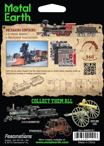 Metal Earth Fascinations Wild West 4-4-0 Locomotive 3D Metal Model Kit Bundle with Tweezers