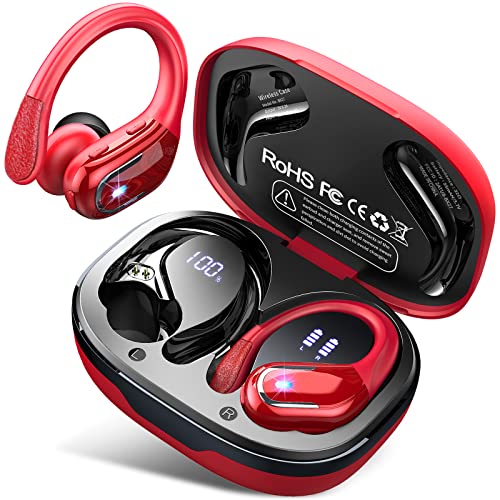 Wireless Earbuds Sport, Bluetooth 5.3 Headphones, Wireless Earphones 75H Playtime and HiFi Stereo Sound with Mic, IP7 Waterproof, Dual LED Display in Ear EarHooks, USB-C, Headsets for Sport, Running