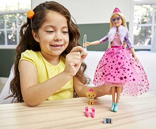 Barbie Princess Adventure Doll in Princess Fashion (12-in Blonde) Barbie Doll with Pet Puppy, 2 Pairs of Shoes, Tiara and 4 Accessories, for 3 to 7 Year Olds, GML76