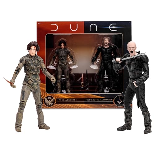 McFarlane Toys Dune: Part Two Paul Atreides & Feyd-Rautha Harkonnen 7-Inch Action Figures 2-Pack - Ultra Articulation, Crysknife, Sword, and Collectible Art Cards