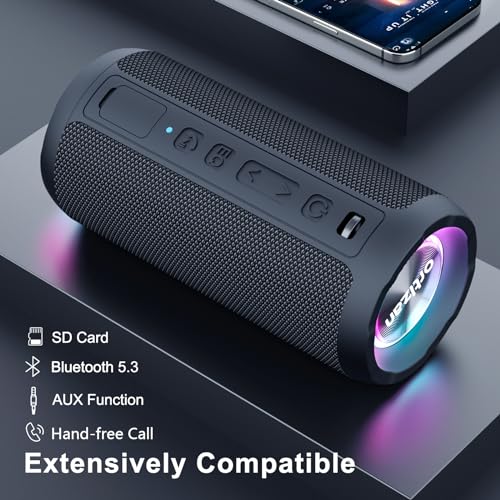 Ortizan Bluetooth Speaker, Portable Wireless Bluetooth Speakers With Led Light, Louder Volume & Enhanced Bass, IPX7 Waterproof, 30H Playtime, Durable Loud Outdoor Speaker for Travel, Sport