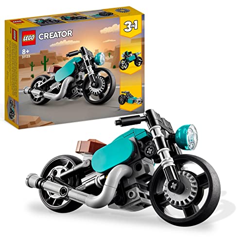 LEGO 31135 Creator 3 in 1 Vintage Motorcycle Set, Classic Motorbike Toy to Street Bike to Dragster Car, Vehicle Building Toys for Kids, Boys and Girls