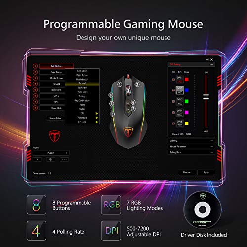 RGB Gaming Mouse Wired,Vollion PC Gaming Mice with 8 Programmable Buttons,Chroma RGB Backlit, 7200 DPI Adjustable,Comfortable Grip Ergonomic Optical Computer Gaming Mice with Shutton Button,Black