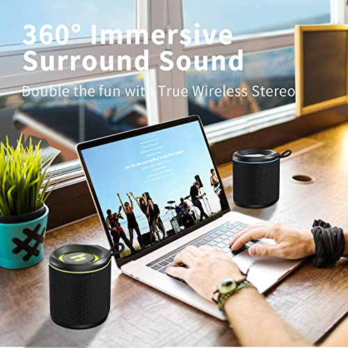 HEYSONG Portable Bluetooth Speakers with HD Sound, Small Waterproof Shower Speaker with Microphone, RGB Lights, Pairing for Beach, Travel, Camping, Office, Home & Outdoors, Birthday Gift, Black