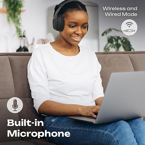 PowerLocus Wireless Headphones Over Ear, Bluetooth Headphones Over Ear, 50 Hours Playtime, Foldable Headphones with Built-in Microphone, Hi-Fi Stereo, Lightweight and Wired Mode for Phone Travel PC