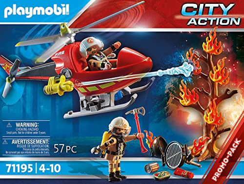 Playmobil 71195 City Action Fire Helicopter, Air-Based Playset with Firing Cannon, Fun Imaginative Role-Play, Playset Suitable for Children Ages 4+