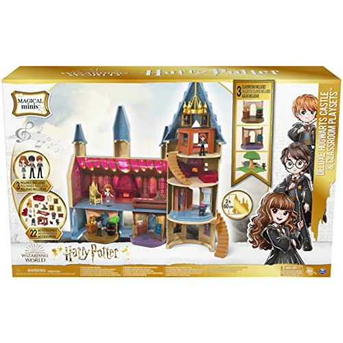 Wizarding World, Magical Minis Amazon Exclusive Deluxe Hogwarts Castle and 3 Classroom Playsets with 22 Accessories, 3 Figures, Lights and Sounds (Only Available On Amazon)