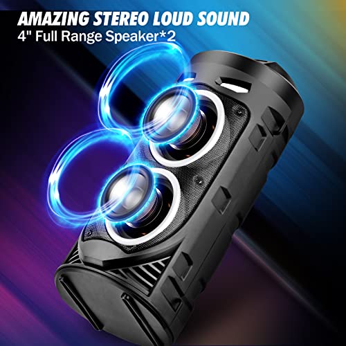 Portable Bluetooth Speaker, 30W Wireless Speaker with Double 4’’ Full range Stereo Sound, Mixed Color LED Lights, Remote, Supports EQ, TWS, USB, TF, AUX, Loud Speaker for Travel, Home, Party(1 Pcs)