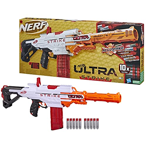 Nerf Ultra Strike Motorized Blaster, 10 Nerf AccuStrike Ultra Darts, 10-Dart Clip, Compatible Only with Nerf Ultra Darts