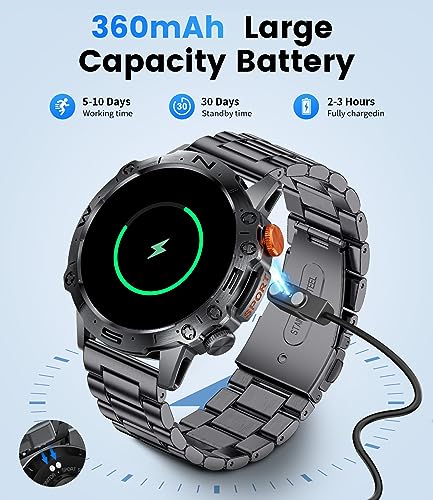 SIEMORL Smart Watch Men Bluetooth Call,1.43“ AMOLED Display Militarily Tactics Fitness Watch with Sleep Heart Rate Monitor,IP68 Waterproof Activity Tracker Step Counter Smartwatch for IOS Android