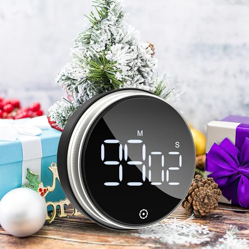 ORIA Home Kitchen Timer, 3 Inch Large LED Digital Timer, Magnetic Countdown Countup Timer for Classroom Fitness Teaching, 3-level Volume Alarm for Cooking/Study/Exercise (Ridged Knob) - Black & Silver