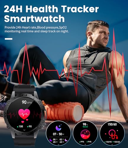 SIEMORL Smart Watch for Men Answer/Make Calls,1.43“ AMOLED Display,Fitness Watch with Heart Rate Sleep Monitor,Message Notifications,Personalised Dials,Step Counte IP68 Waterproof for Android IOS