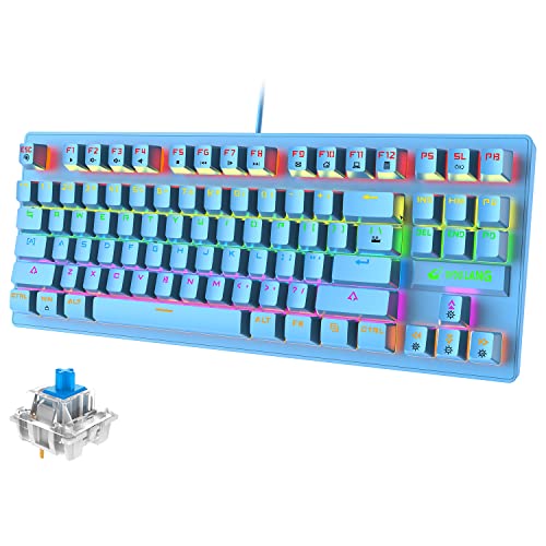 Mechanical Gaming Keyboard, RGB Backlit Keys, Spill-Resistant, Dedicated Multi-Media Keys, 87 Keys Full Anti-ghosting Essential Gaming Keyboard, QWERTY Layout, for PC PS4 PS5 Xbox one -Blue