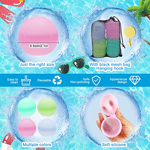 16Pcs Reusable Water Balloons, Silicone Refillable Water Balls Beach Pool toys for Kids Adults, Colorful Summer Toys with Mesh Bag, Outdoor Activities Water Games Toy, Summer Themed Party Gift (C)