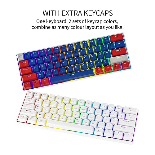 NEWMEN GM610 Wireless Mechanical Keyboard,White 60% Wired USB C/Bluetooth/2.4Ghz RGB Backlit Hot Swappable Keyboard,Compact Anti-Ghosting Mac Windows PC Gaming Keyboard,QWERTY Layout(Red Switches)