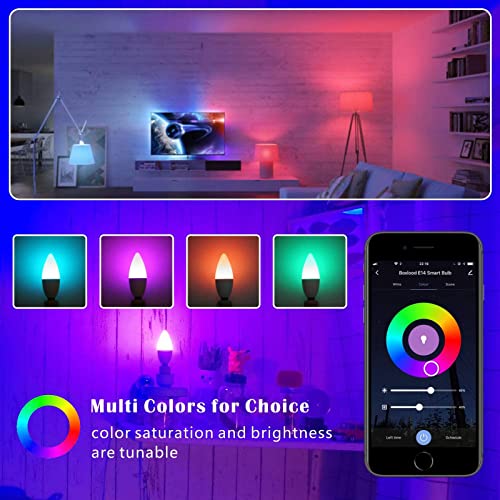 Boxlood E14 Smart Candle Bulb Dimmable RGB Cool White & Warm White, Compatible with Alexa & Google Home, Smart Life Wi-Fi LED Bulb, iOS Android Remote Control, 5W, No Hub Required, 4 Pack