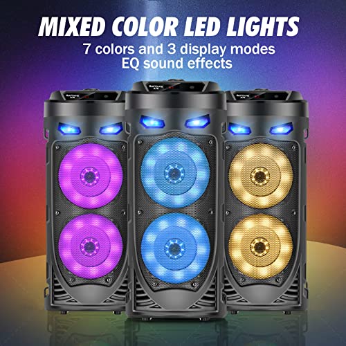 Portable Bluetooth Speaker, 30W Wireless Speaker with Double 4’’ Full range Stereo Sound, Mixed Color LED Lights, Remote, Supports EQ, TWS, USB, TF, AUX, Loud Speaker for Travel, Home, Party(1 Pcs)