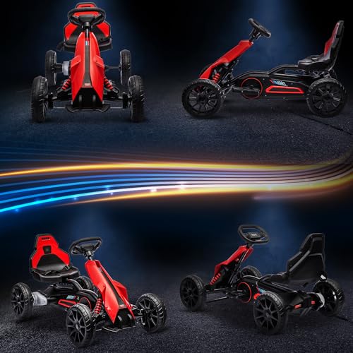 HOMCOM 12V Electric Go Kart for Kids, Ride-On Racing Go Kart with Forward Reversing, Rechargeable Battery, 2 Speeds, for Boys Girls Aged 3-8 Years Old - Red