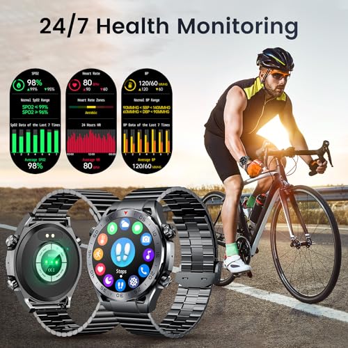 Men Smart Watch Fitness Tracker: 1.42-Inch Smartwatch Answer Make Calls Band Heart Rate Blood Oxygen Sleep Monitor 123 Sports Modes IP67 Waterproof Activity Tracker Compatible Android and IOS