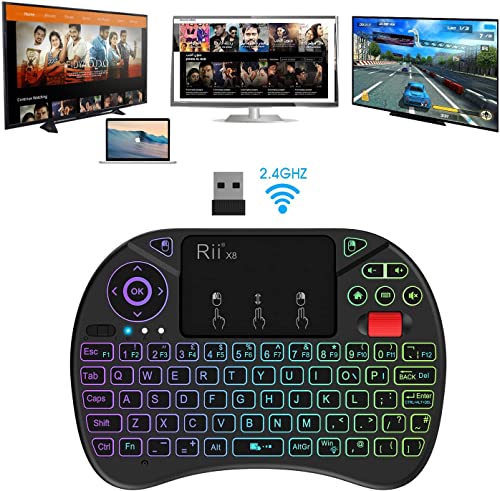 Mini Wireless Multi-media Keyboard Touch Pad Mouse Combo With Scroll Button/Handheld Remote/LED Backlit/Rechargeable For PC/Laptop/Smart TV/Raspberry Pi/KODI//Android TV Box/HTPC/Windows