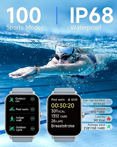 TOOBUR Smart Watch for Men Women Alexa Built-in, IP68 Waterproof Swimming, 1.8" Fitness Watch with Answer&Make Call/Heart Rate/Step Counter/Sleep Monitor/100 Sports, Compatible Android iOS
