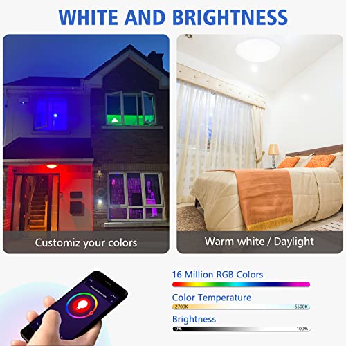 SYLSTAR Smart LED Ceiling Light 20W 1500lm, RGB+CW Color Ambiance, APP or Voice Control, Compatible with Alexa and Google Home, No Hub Required(2.4Gz WiFi + Bluetooth)