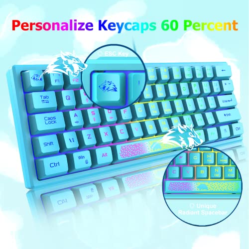 LexonElec K61 60% Percent Compact Gaming Keyboard blue keycaps UK Layout, RGB Illuminated LED Backlit Light up Wired Keyboard Mechanical Feel Ergonomic Shortcut for PC Laptop MAC ps4 Gamer Travel