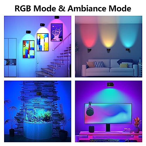 Wall Light Indoor, Wall Lamp Dimmable with Battery with USB Charging Port, Smart Wall Lamp Touch Control 3 Brightness Levels 16 Million Colours 360° Rotatable for Living Room (Black+Colorful Light)