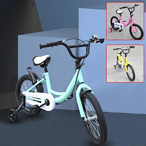 WSIKGHU 16 Inch Kids Bike, Boys/Girls Bikes with Training Wheels Suitable for children 105cm to 135cm tall (generally 5-8 years old) Gifts for Children (Green)