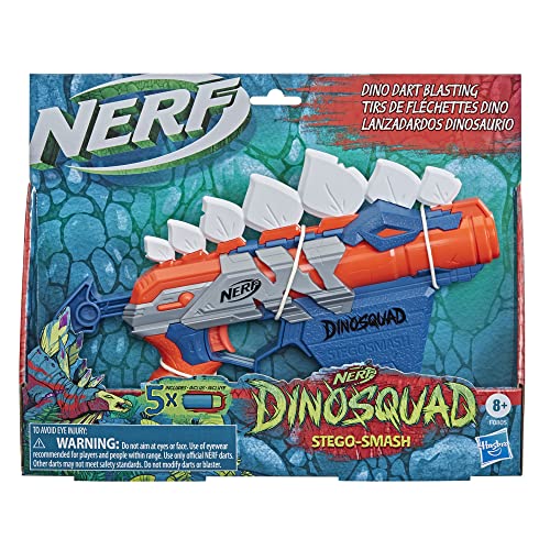 NERF DinoSquad Stegosmash Dart Blaster, 4-Dart Storage, Pull-Back Priming Handle, 5 Official Darts, Dinosaur Design, Stegosaurus Spikes