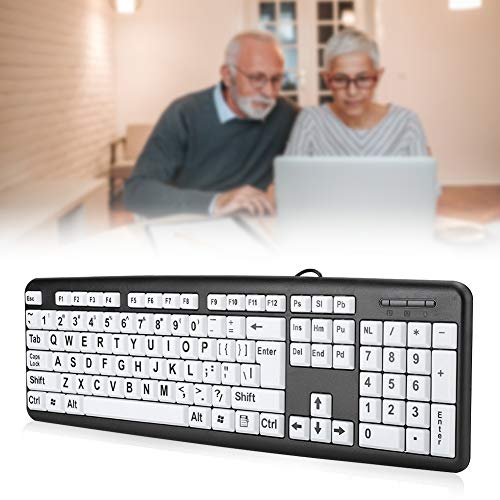 Large Print USB Wired Computer Keyboard (White Large Print Keys) Great for Visually Impaired Individuals - Senior Citizens in Low and Dim Lighted Areas(Black)